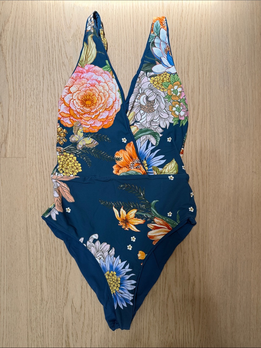 Maaji Teal Floral V-Neck One-Piece Swimsuit